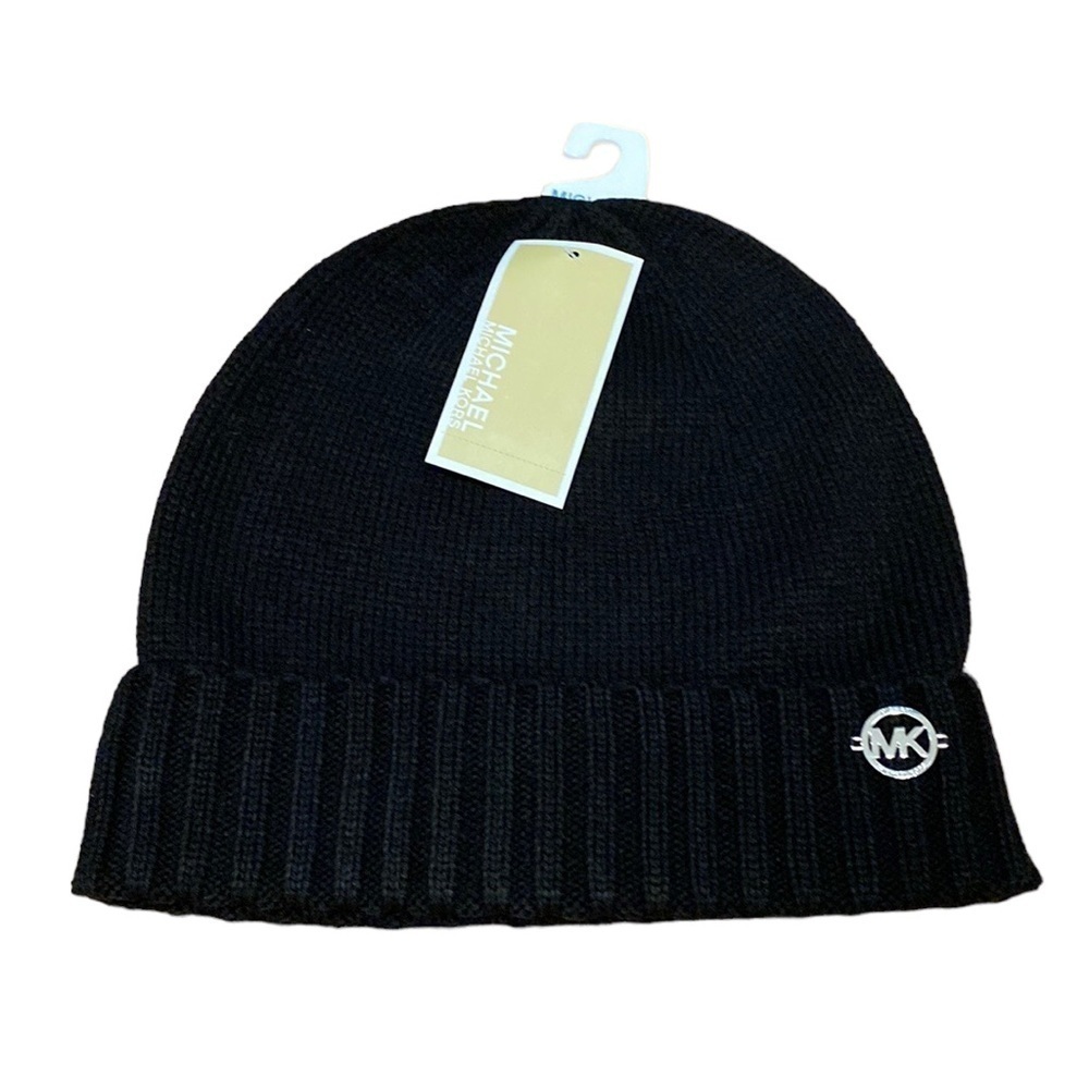 Michael Kors Black Classic Rib Knit Cuff Winter Hat NWT